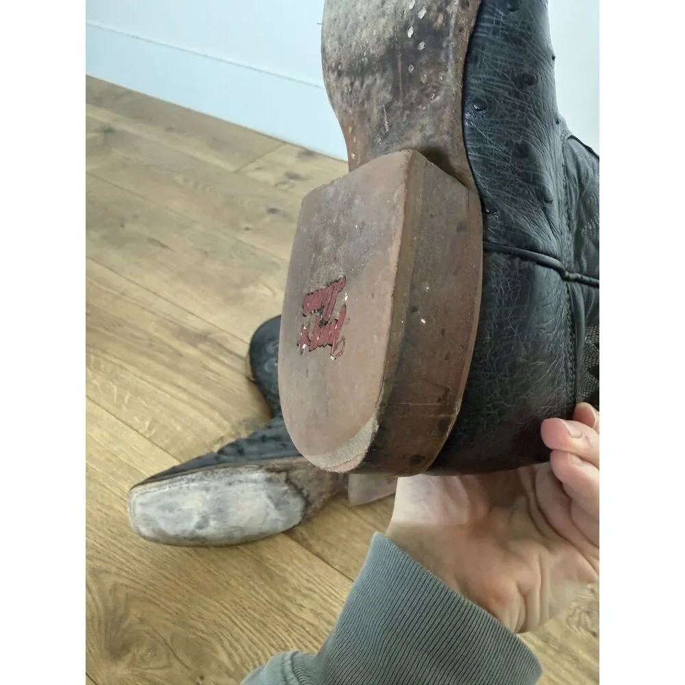 TONY LAMA 11 D Moore Western Boots Ostrich Black Sqaure Toe Cowboy Full Quill